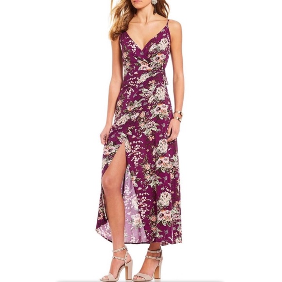 Gianni Bini Dresses Purple Floral Wrap/Tie Midi Dress - Picture 12 of 14